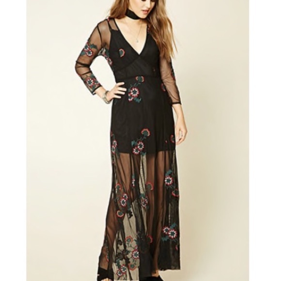 sheer mesh embroidered maxi dress